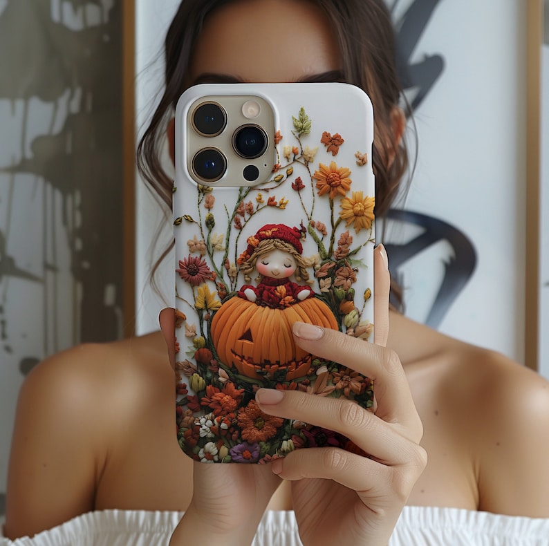 3D looks Embroidered Pumpkins and Autumn Girl,