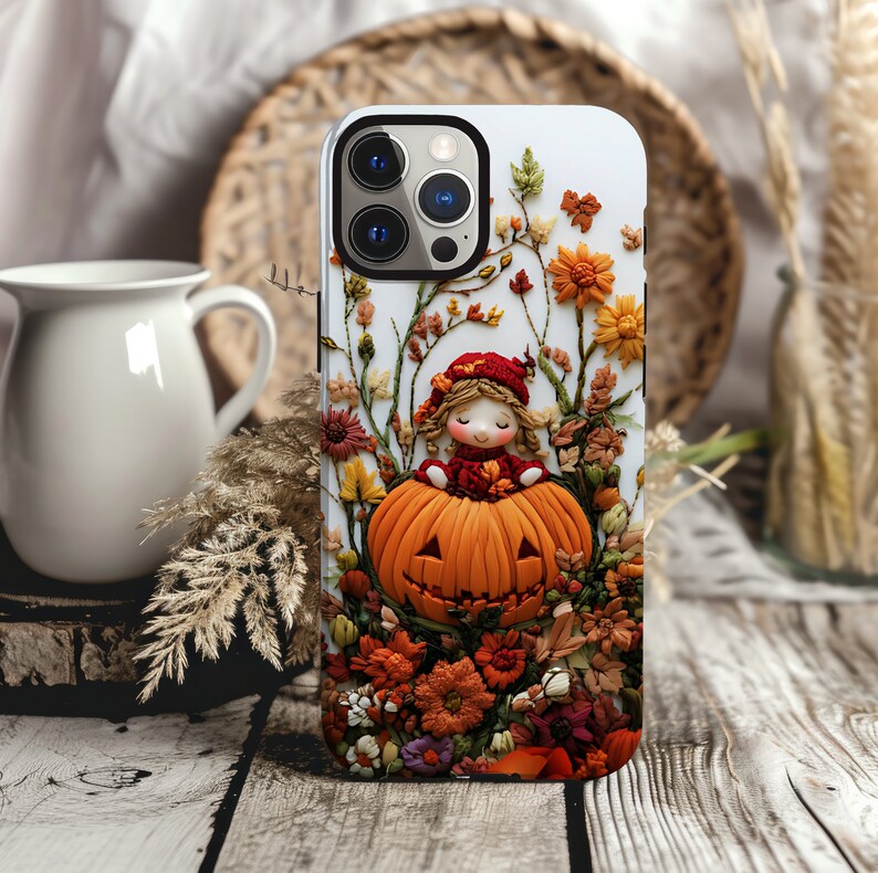 3D looks Embroidered Pumpkins and Autumn Girl,