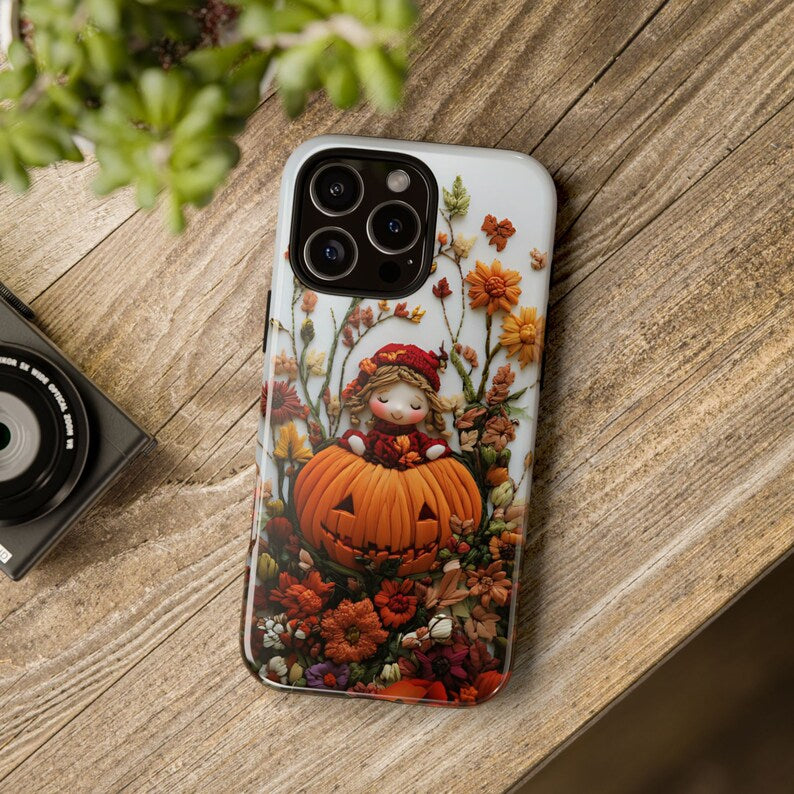 3D looks Embroidered Pumpkins and Autumn Girl,