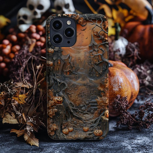 3D Phone CaseFaux Carved Wood Goth Spooky Halloween