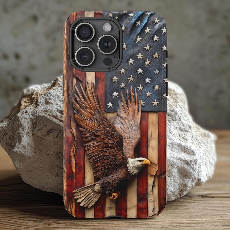 3D Eagle American Flag Wood Carved Illusions