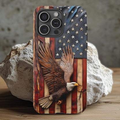 3D Eagle American Flag Wood Carved Illusions