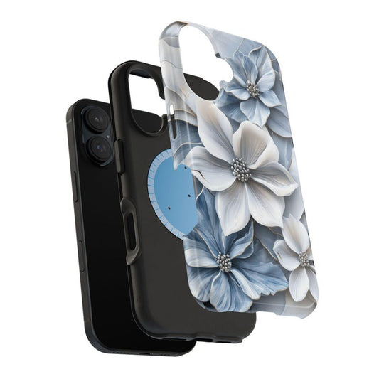 3D Blue and White Floral