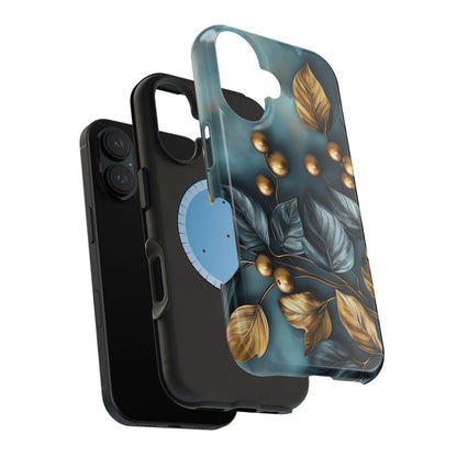 3D Blue and Gold Botanical Leaves
